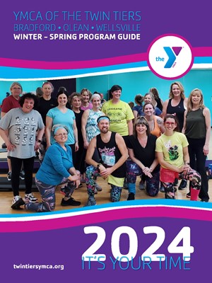 Cover of the Winter-Spring Program Guide with image of group exercise class participants