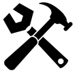 Icon of a wrench and hammer crossed, symbolizing construction, repair, or maintenance work.